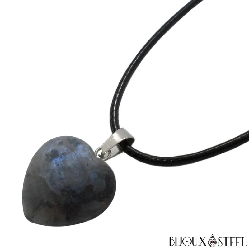 Collier à pendentif cœur en pierre de labradorite
