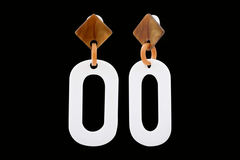 Boucles d'oreilles acétate acier ambre blanc