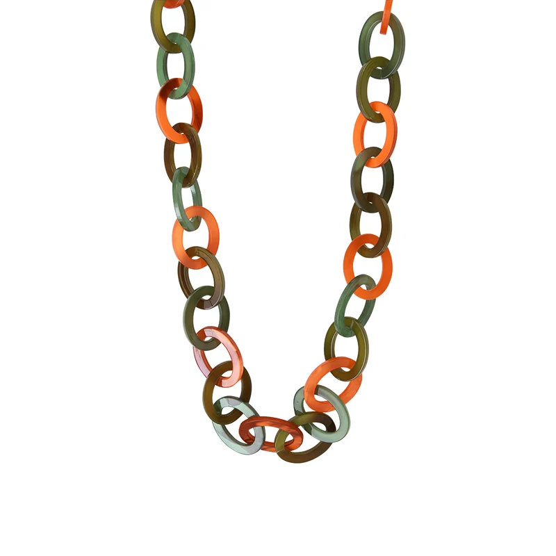 Sautoir Nova en acétate orange, vert, olive