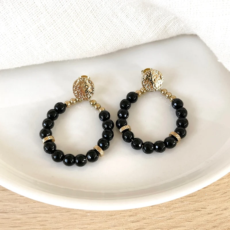 Boucles d'oreilles "Ophélie" noir acier