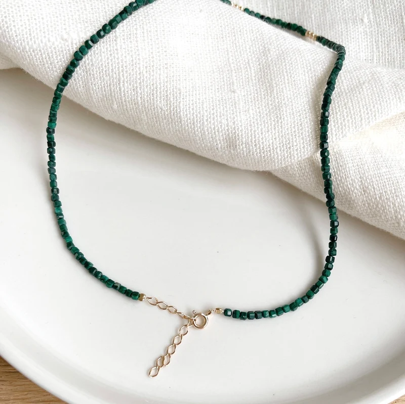 Collier "Hamin" malachite plaqué or
