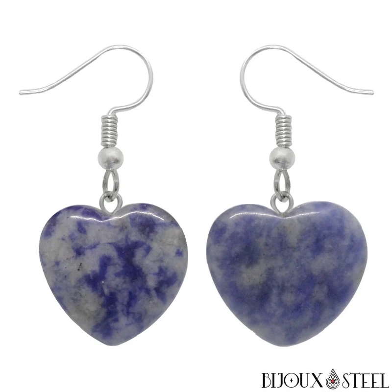 Boucles d'oreilles pendantes coeurs en pierre naturelle de sodalite