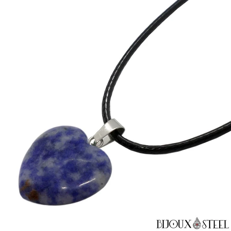 Collier à pendentif cœur en pierre de sodalite