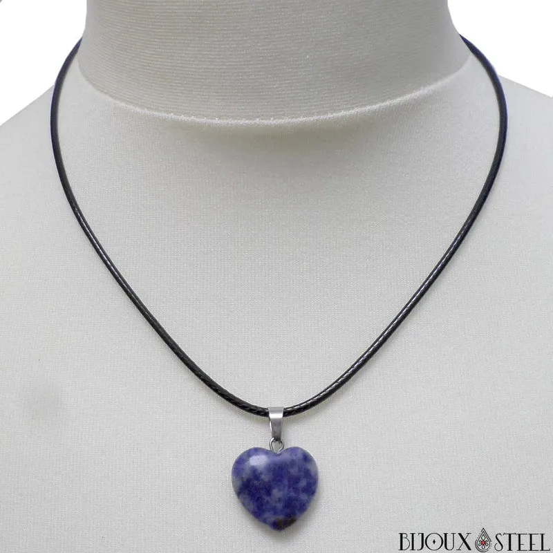 Collier à pendentif cœur en pierre de sodalite