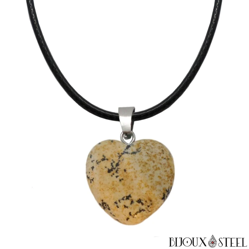 Collier à pendentif cœur en pierre de jaspe paysage