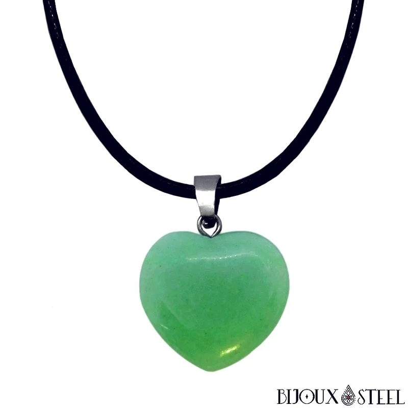 Collier à pendentif cœur en pierre d'aventurine verte