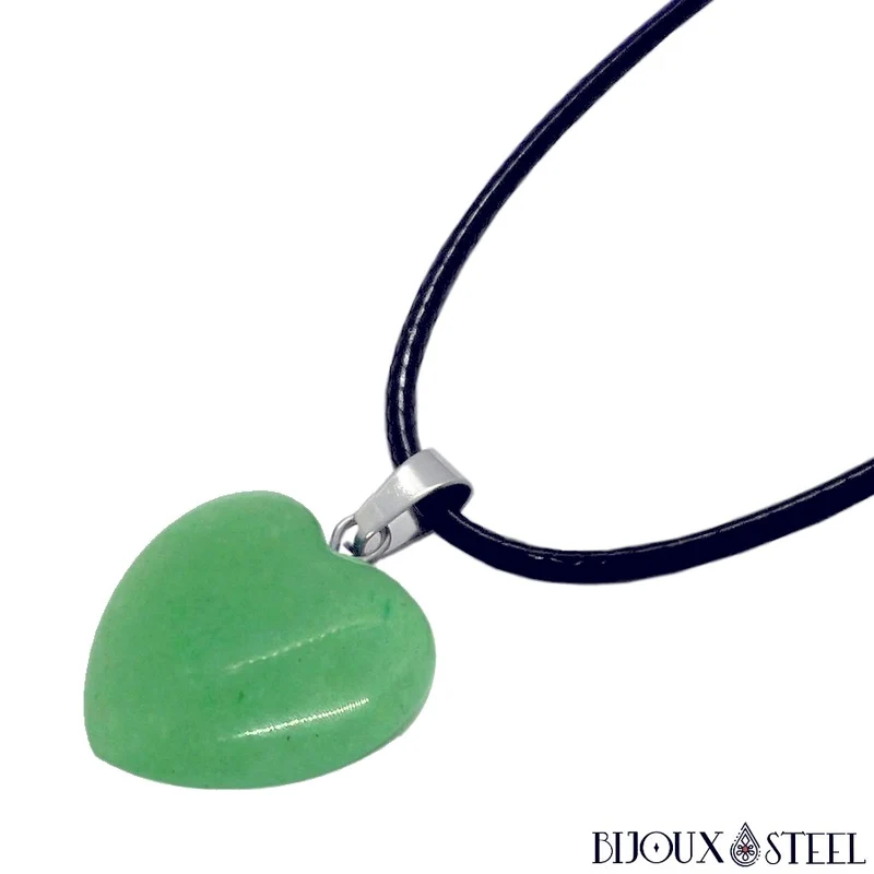 Collier à pendentif cœur en pierre d'aventurine verte
