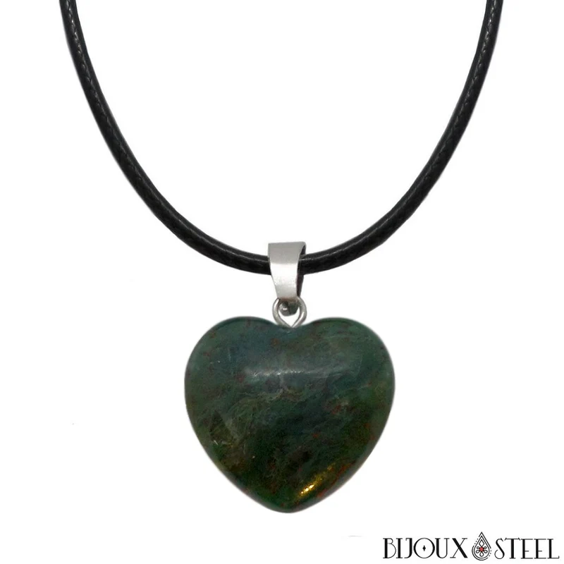 Collier à pendentif cœur en pierre d'agate indienne