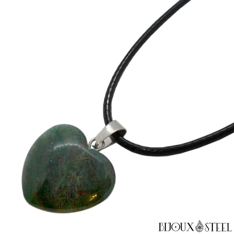 Collier à pendentif cœur en pierre d'agate indienne