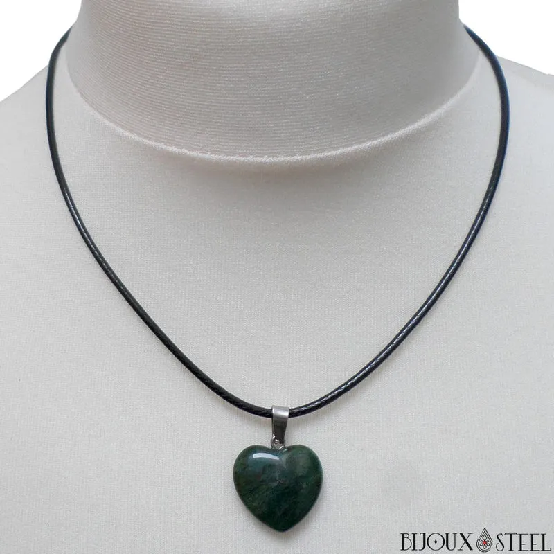 Collier à pendentif cœur en pierre d'agate indienne
