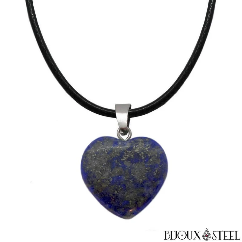 Collier à pendentif cœur en pierre de lapis-lazuli