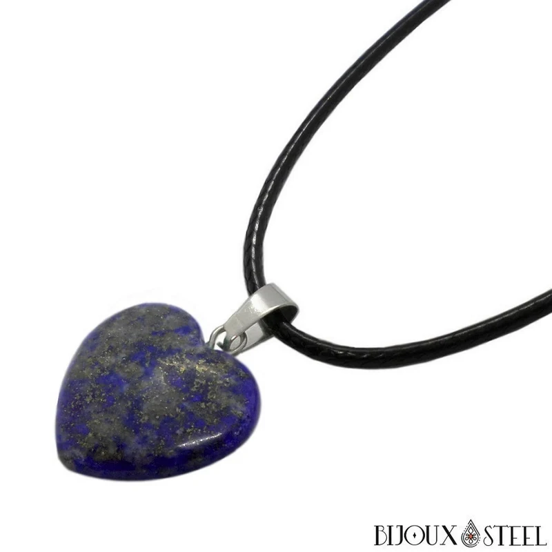 Collier à pendentif cœur en pierre de lapis-lazuli