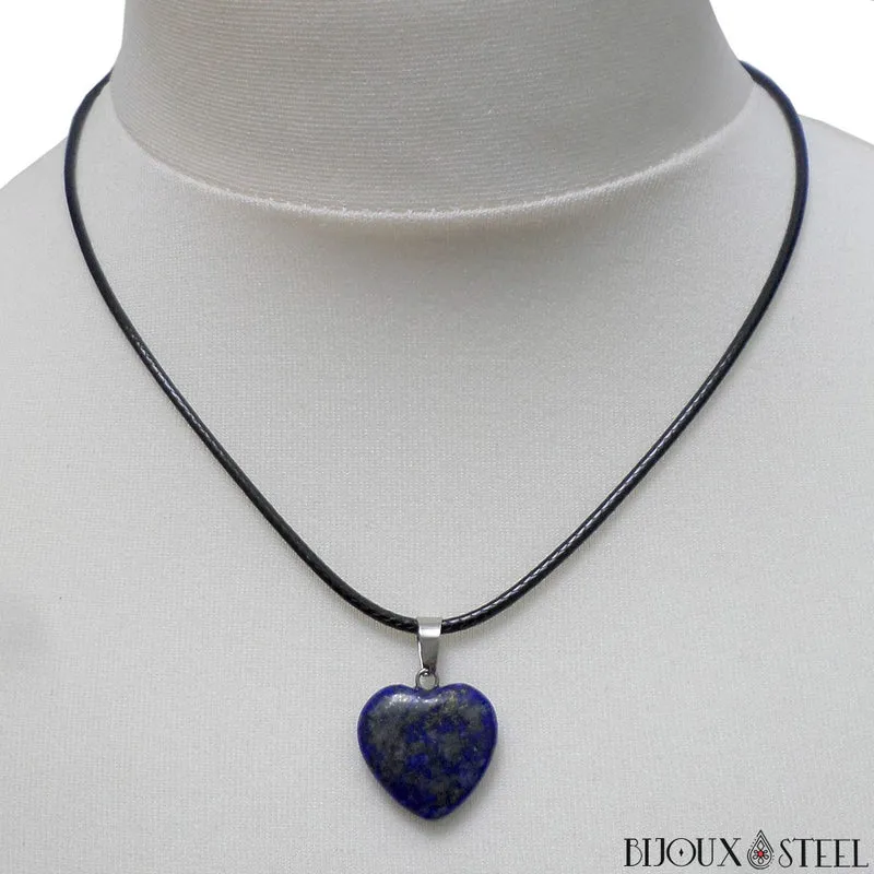 Collier à pendentif cœur en pierre de lapis-lazuli