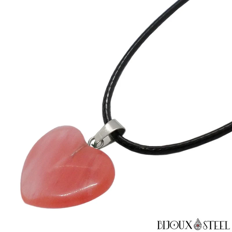 Collier à pendentif cœur en melon d'eau artificielle en verre