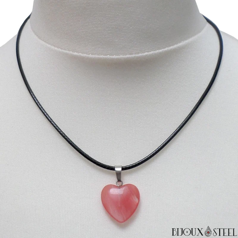 Collier à pendentif cœur en melon d'eau artificielle en verre