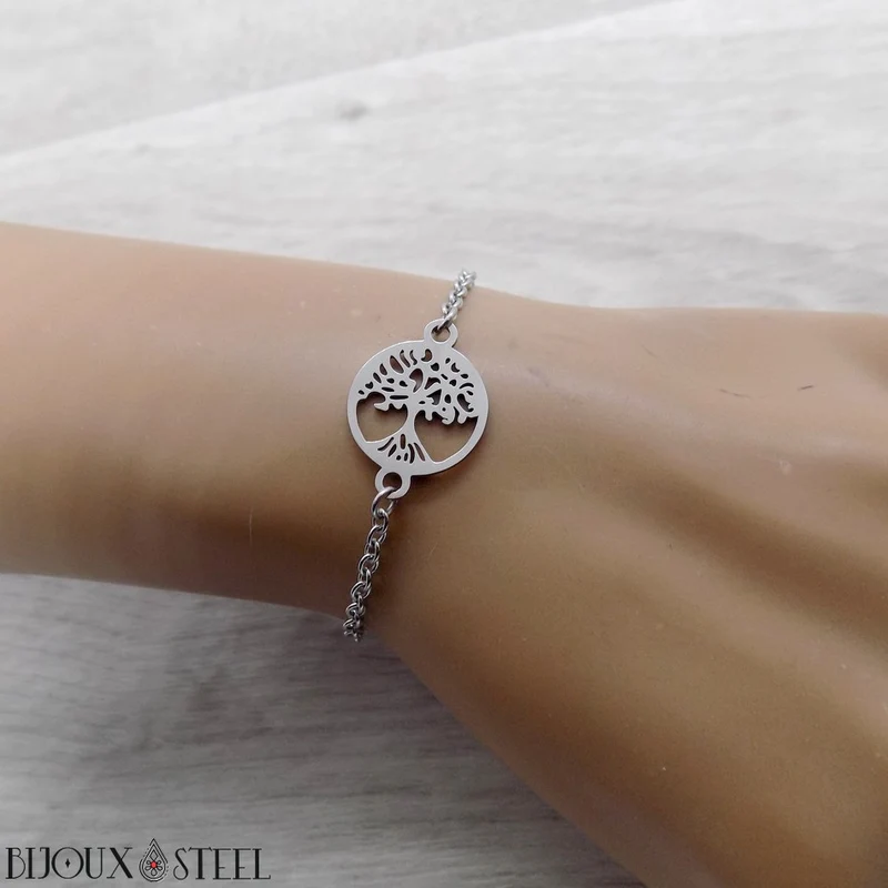 Bracelet arbre de vie en acier inoxydable