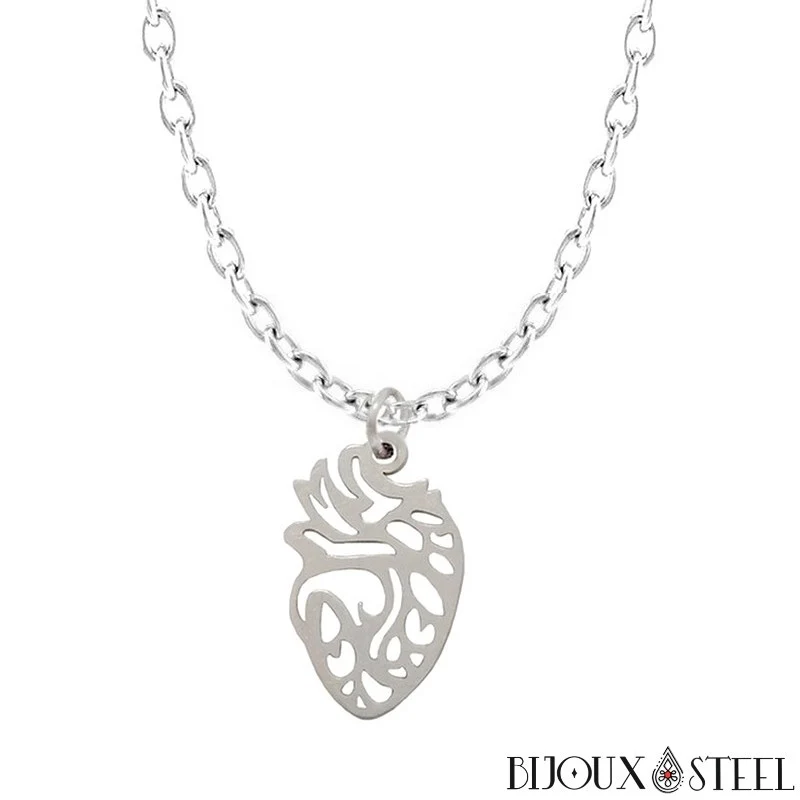 Collier à pendentif cœur humain en acier inoxydable