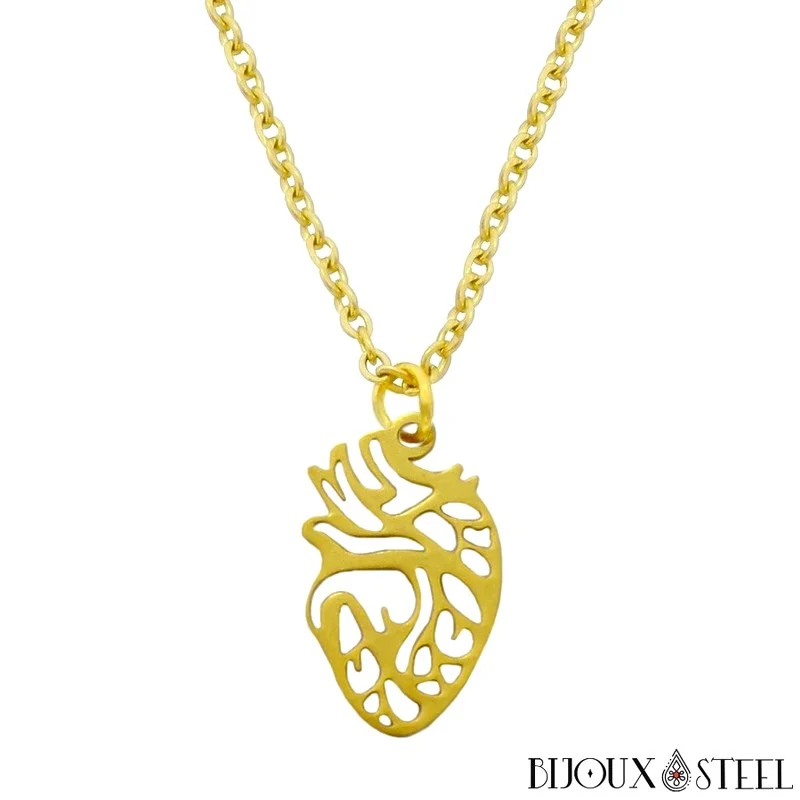 Collier à pendentif cœur humain en acier inoxydable