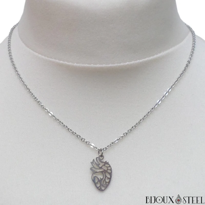 Collier à pendentif cœur humain en acier inoxydable