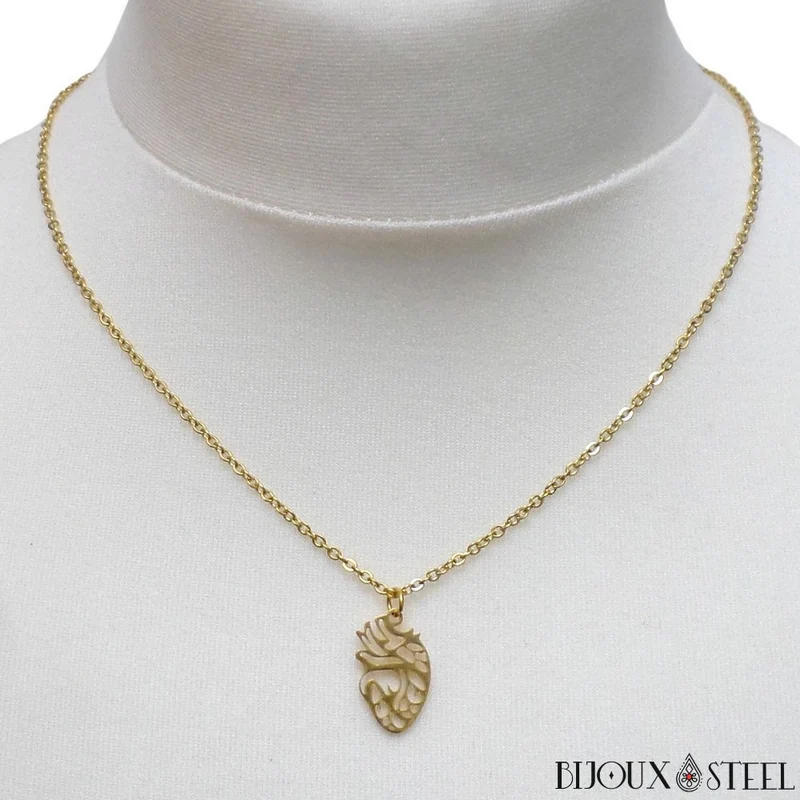 Collier à pendentif cœur humain en acier inoxydable