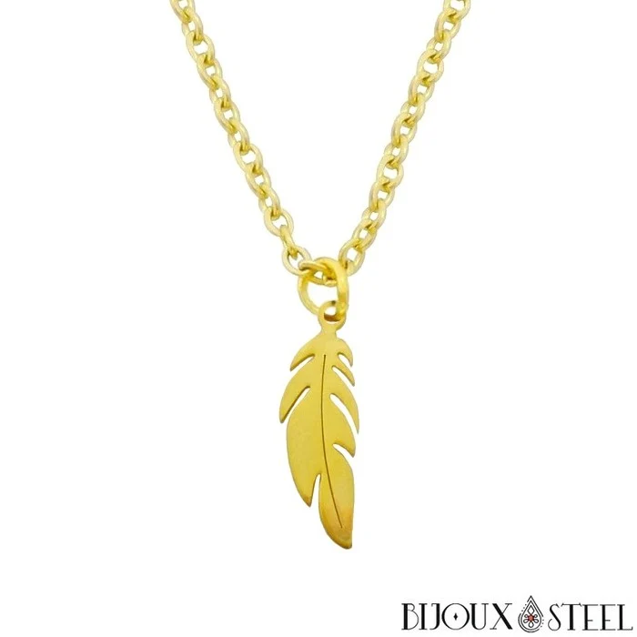 Collier à pendentif plume en acier inoxydable