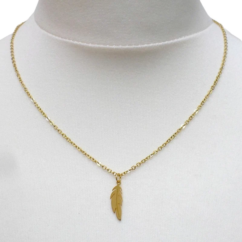 Collier à pendentif plume en acier inoxydable