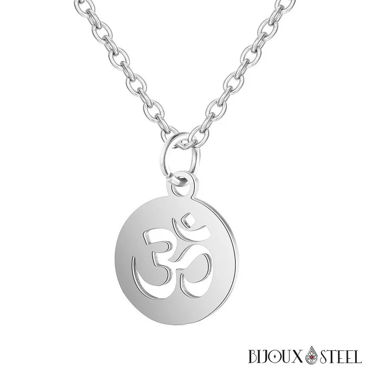 Collier à pendentif symbole om en acier inoxydable