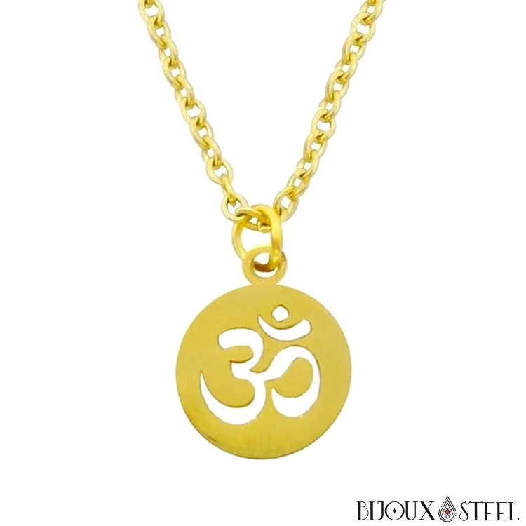Collier à pendentif symbole om en acier inoxydable