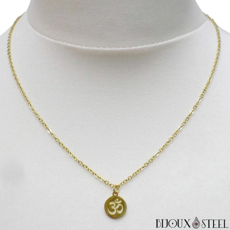 Collier à pendentif symbole om en acier inoxydable