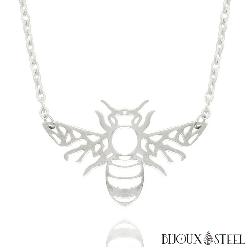 Collier abeille style origami en acier inoxydable