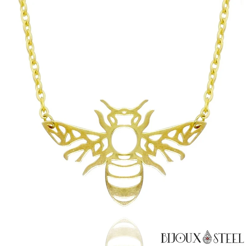 Collier abeille style origami en acier inoxydable