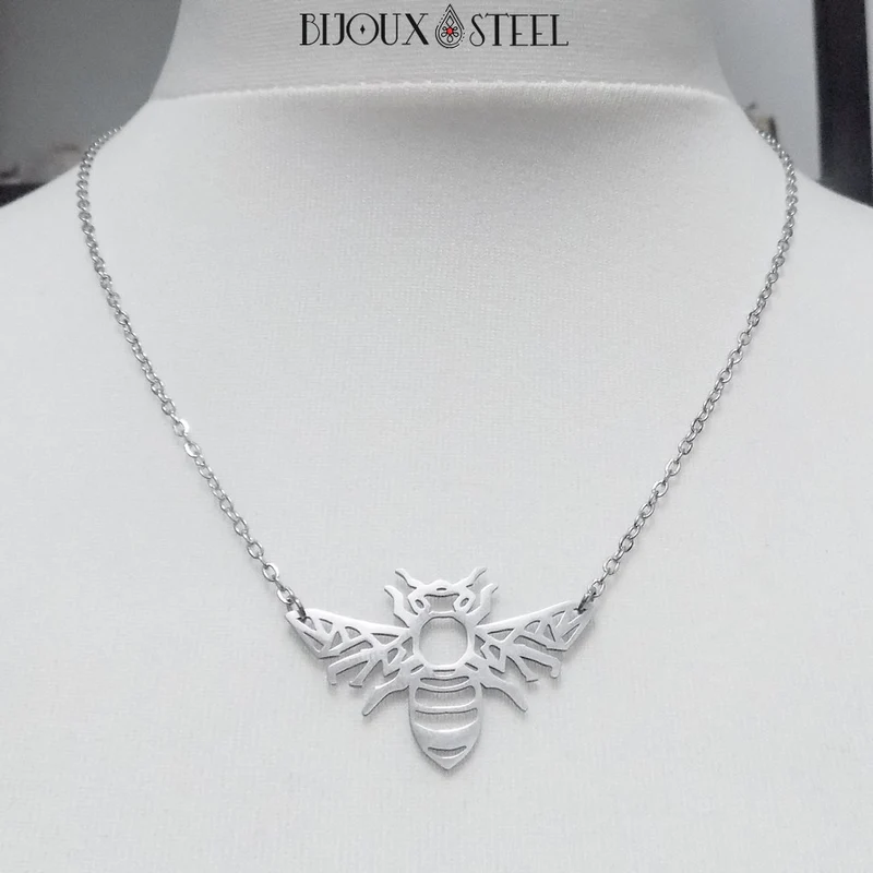 Collier abeille style origami en acier inoxydable