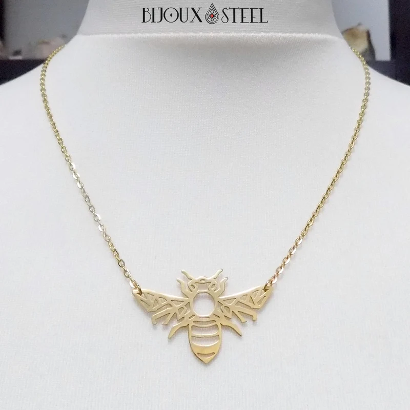 Collier abeille style origami en acier inoxydable