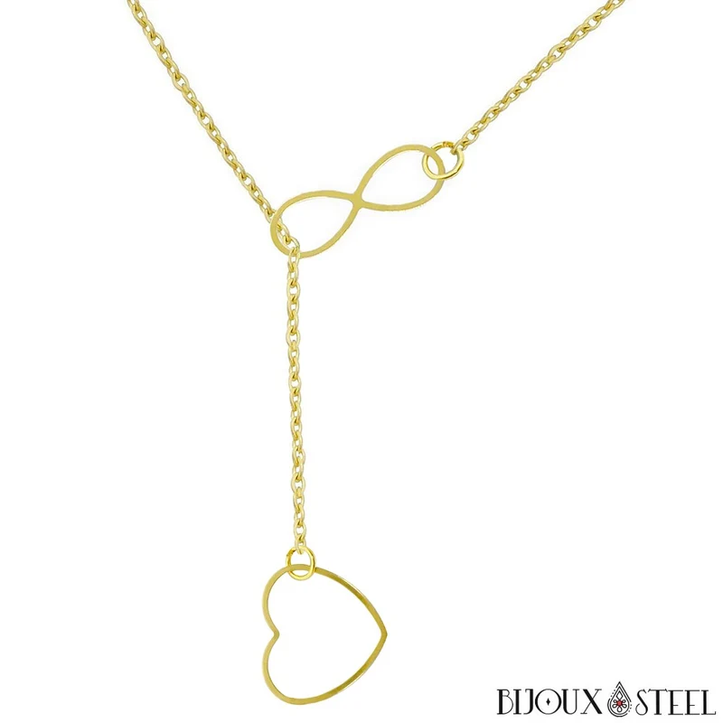Collier infini à pendentif cœur en acier inoxydable