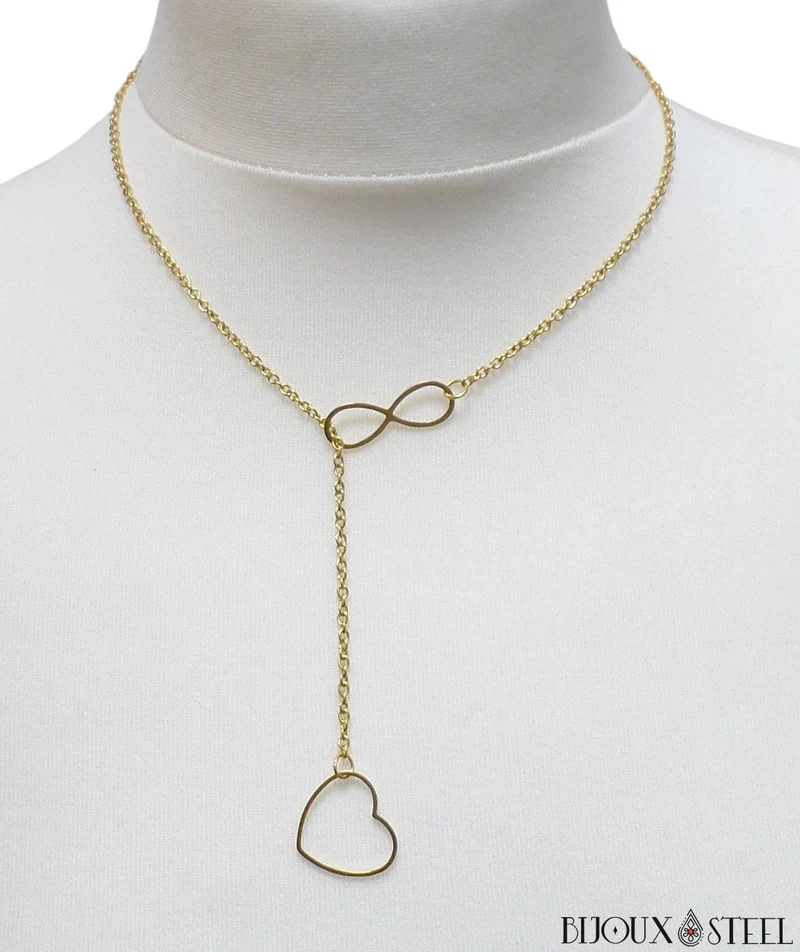 Collier infini à pendentif cœur en acier inoxydable