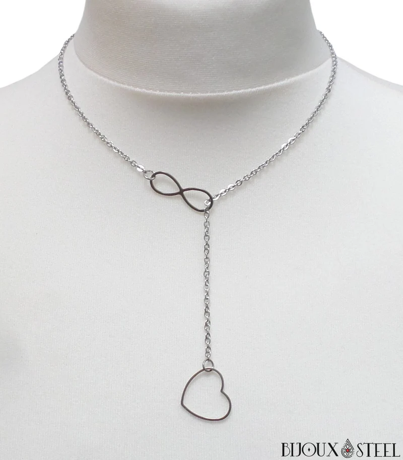 Collier infini à pendentif cœur en acier inoxydable