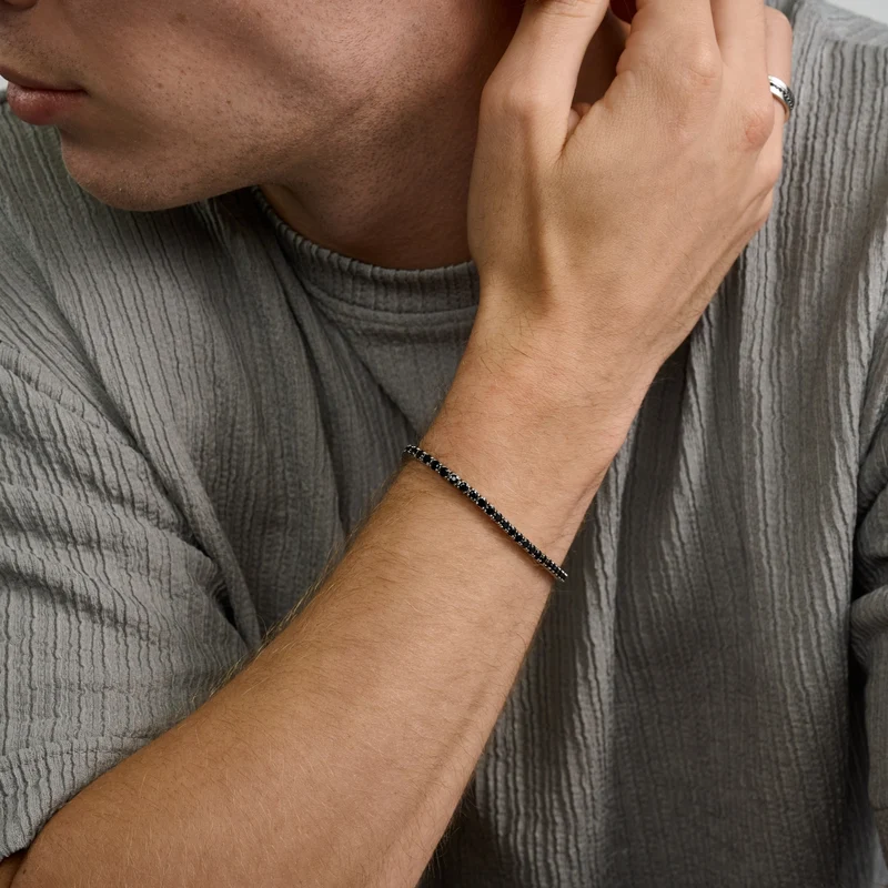 Bracelet de tennis en pierre noire | 3mm