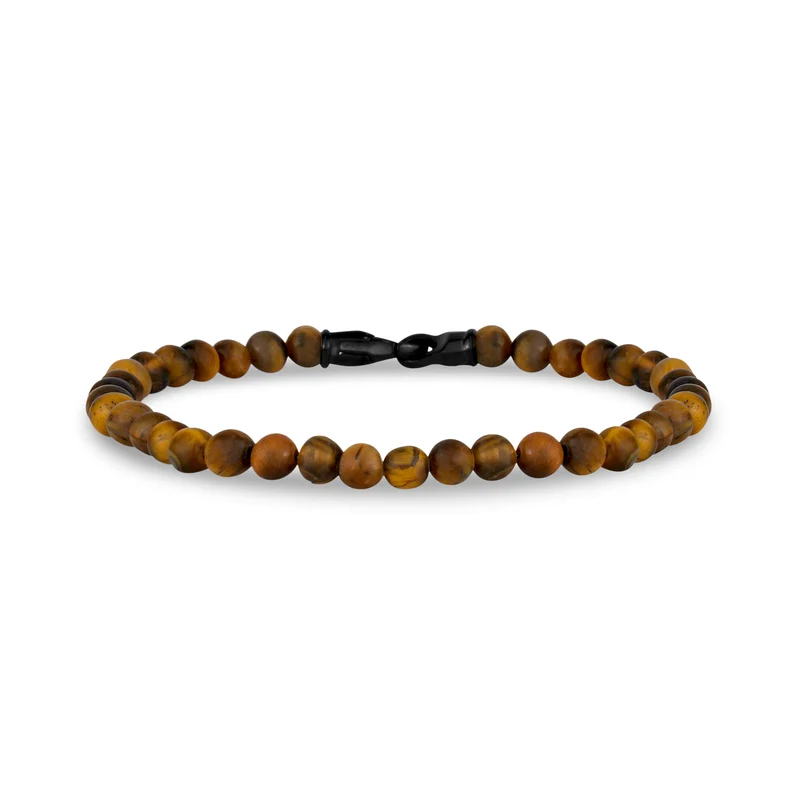 Bracelet de perles brunes mates avec fermoir en acier de 4 mm