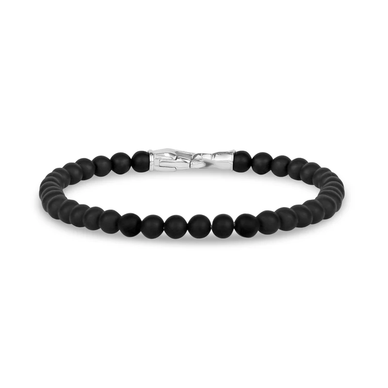 Bracelet de perles noires mates avec fermoir en acier de 4 mm