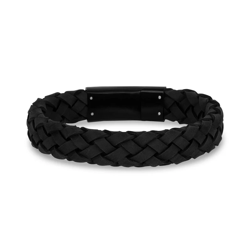 Bracelet en cuir noir 12 mm