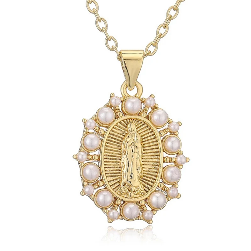Collier Vierge Marie Perle Blanche