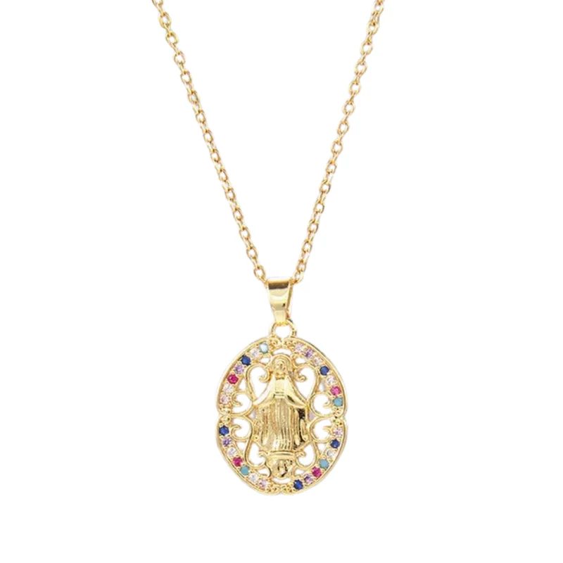 Collier Ovale Vierge Marie Multicolore