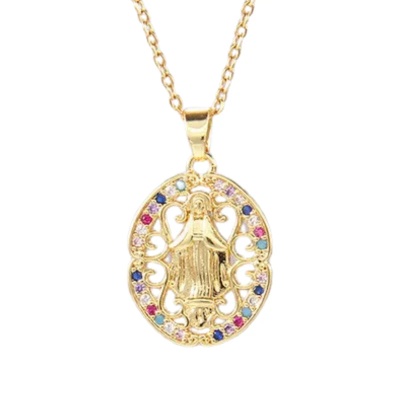Collier Ovale Vierge Marie Multicolore