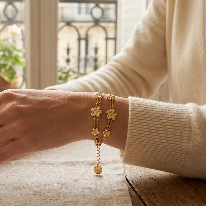 Bracelet Double Rang Fleuri