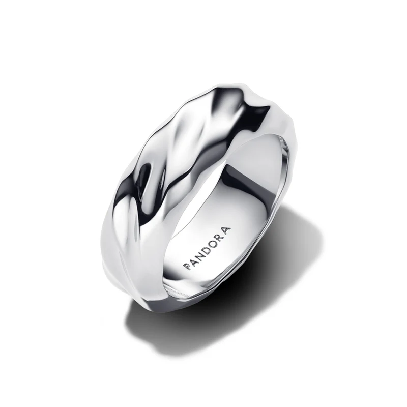 Pandora Essence 925 Sterling Silver Rippled Wide Band Ring 193886C00-54