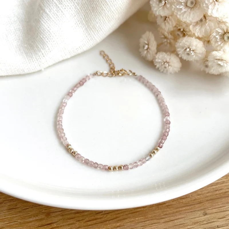 Bracelet "Hamin" quartz rose plaqué or