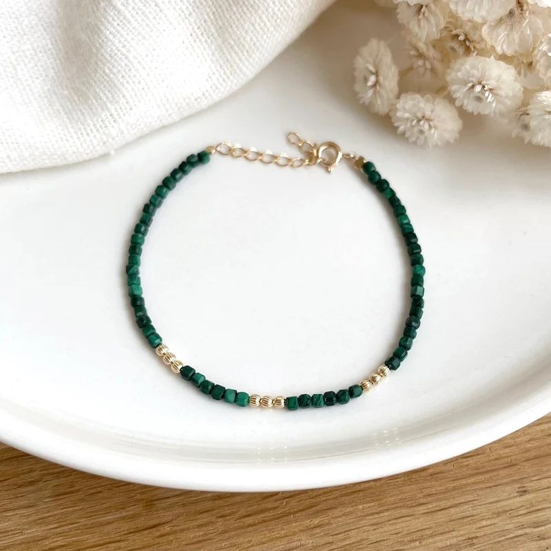 Bracelet "Hamin" malachite plaqué or