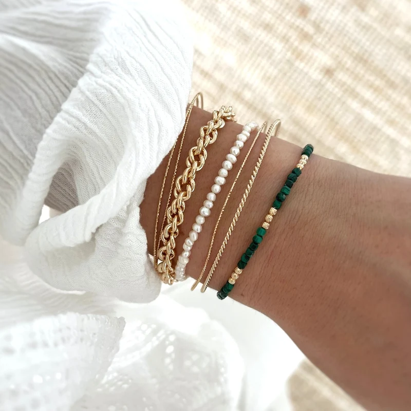 Bracelet "Hamin" malachite plaqué or