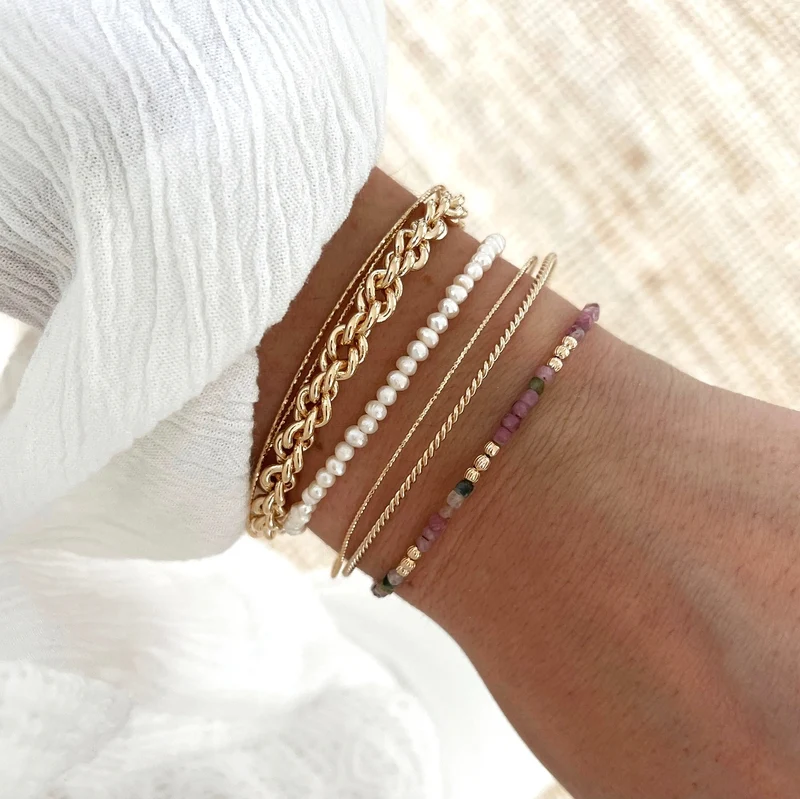 Bracelet "Hamin" tourmaline plaqué or