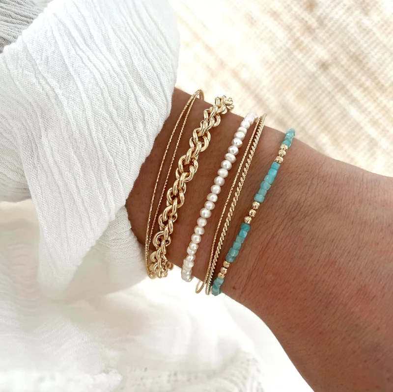 Bracelet "Hamin" amazonite plaqué or